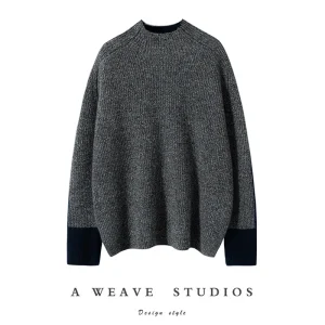 Winter Women's 100% Cashmere Sweater Casual Color blocked Knitted Hoodie Bottom Sweater Loose Half High Neck Tops Thick Jumper - AliExpress Sweaters&Jumpers