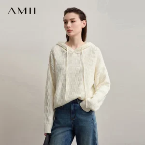 AMII Hooded Women's Sweater 2025 Winter New Casual Knitting Versatile Women's Clothing Long Sleeve Loose Solid Knitwear 12554051 - AliExpress Sweaters&Jumpers