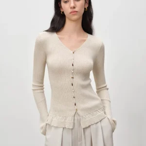 Romantic Lace Trim Slim Fit V-Neck Knitted Sweater Women's New Style Casual Long Sleeve Soft Comfortable Breathable Top - AliExpress Sweaters&Jumpers