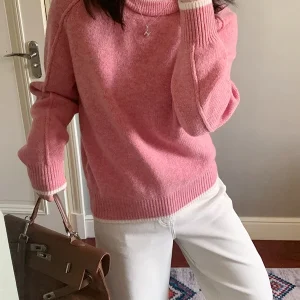 Korean Sle Mixed Flower Woolen Sweater oulder Insert Long Sve round Ne Mid-Length Casual Loose Fit Single Piece - AliExpress Sweaters&Jumpers