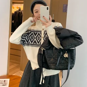 Love Devil Fi Knitted Woolen Sweater High Collar Geometric Pattern Women's Cardigan Winter New Sle Mottled White Color - AliExpress Sweaters&Jumpers