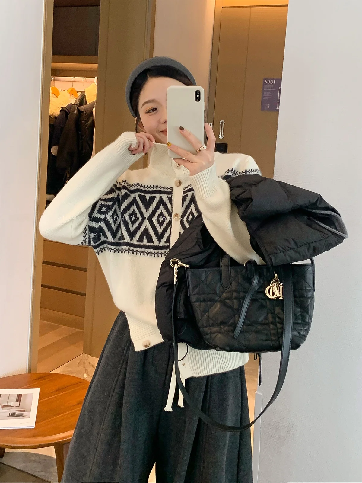 Love Devil Fi Knitted Woolen Sweater High Collar Geometric Pattern Women's Cardigan Winter New Sle Mottled White Color - AliExpress Sweaters&Jumpers