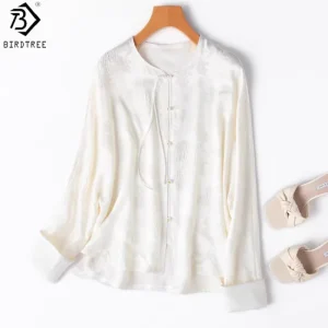 Birdtree, 30MM 93% Silk 7% Spandex Coat, Women Guanle Satin Jacket, Double Layer Silk Chinese-style Cardigan, 2026 New T63307JF - AliExpress Sweaters&Jumpers
