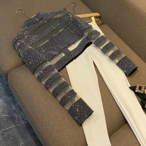 New 2026 Heavy Embellished Mesh Patchwork Glittering Diamond Top Celebrity Style Commute Fashion Slim Fit Long Sleeve round Neck - AliExpress Sweaters&Jumpers