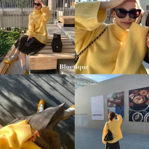 BLUETIQUE Extra Large Full Wool Soft Cozy High Collar Loose Mid-Length Sweater Autumn Winter Women's Faion Warm Thermal Kni... - AliExpress Sweaters&Jumpers