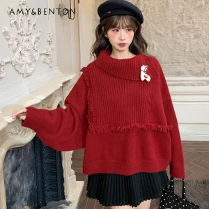 American Retro Red Brightening Christmas Atmosphere Women's Sweater Winter New Loose Slimming Versatile Knitted Pullover Ladies - AliExpress Sweaters&Jumpers
