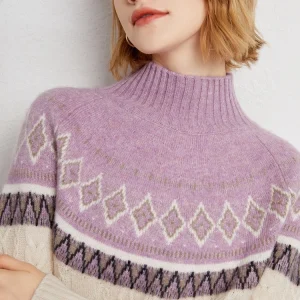 Faire Isle Jacquard Sweater Women 100% Cashmere Pullover Knitwear Clothes Autumn Winter Thick Jumper Female Mock Neck Soft Tops - AliExpress Sweaters&Jumpers