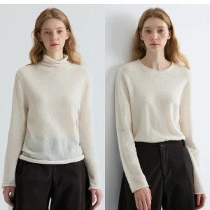 Skin-friendly Wool Blend Knitwear  Color Polka Dot High Collar Cuffed Base Layer Women's Loose Fit Long Sve Top - AliExpress Sweaters&Jumpers