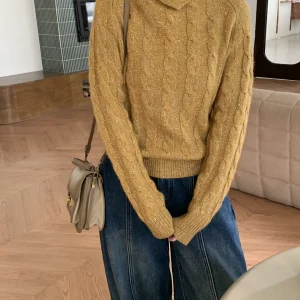 Elinsu Vintage Button High Collar Knitted Sweater Women Loose Lazy Sle Old Money Knitwear - AliExpress Sweaters&Jumpers
