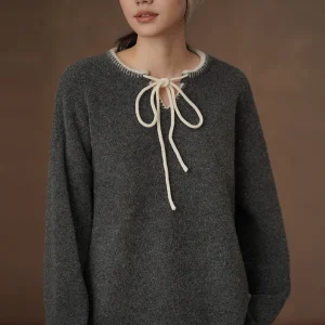 Loose Women's Knitted Sweater V-Ne Tied Waist Cloud Velvet Initial earing Woolen Circle Yarn Color Colion Spring Faion - AliExpress Sweaters&Jumpers