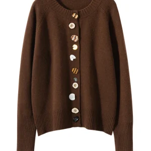 New Chic Women O-neck French Style Colorful Buttons Cardigan 100% Cashmere Knitwear Sweater Spring Autumn Korean Popular Cloth - AliExpress Sweaters&Jumpers