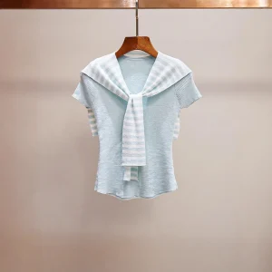 MaSande High-End Women's Summer New Faion Casual Stripe Knitwear Top ort Sve awl Collar Sli Age-Defng - AliExpress Sweaters&Jumpers