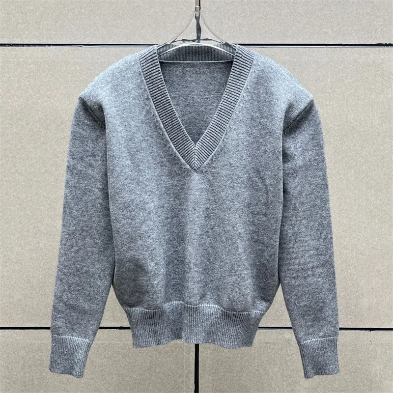 Women's sweater 2026 Spring new elastic knitted long sleeved top shoulder pad slim fit V-neck pullover y2k women's tops Knitwear - AliExpress Sweaters&Jumpers
