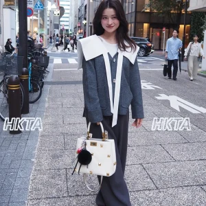 Japanese Loose Deep V-Neck Long Sleeve Fake Two-Piece Sweater Outerwear Autumn New Sweet Casual Lace-Up Knitted Cardigan Sweater - AliExpress Sweaters&Jumpers