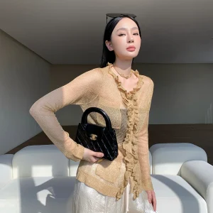 ZhouMiao Spring Open Cardigan Knitted Sweater Silver Gold Me Hollow out Top Women's Loose Fit Long Sve V-Ne Fingercrochet - AliExpress Sweaters&Jumpers