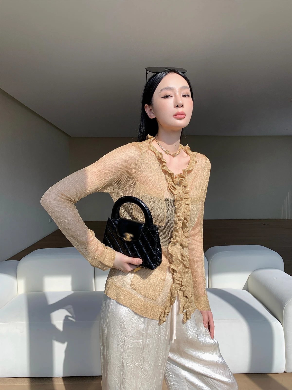 ZhouMiao Spring Open Cardigan Knitted Sweater Silver Gold Me Hollow out Top Women's Loose Fit Long Sve V-Ne Fingercrochet - AliExpress Sweaters&Jumpers
