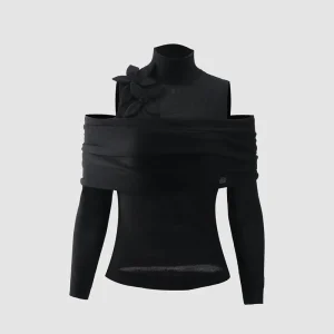 Women's Floral Off-Shoulder One-Piece Sweater, Stand Collar Pullover, 2026 Spring New Arrival, Y2K Style, Wool Knit Top - AliExpress Sweaters&Jumpers