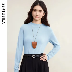 SENTUBILA Women's Cashmere Wool Pullover Sweater Autumn 2026 Seamless Soft Ribbed Semi Turtleneck Warm Knit Top W53EF2795 - AliExpress Sweaters&Jumpers