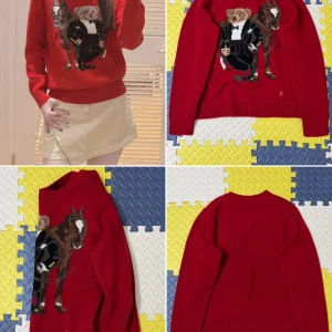 American Style Long Sleeve Red Bear Sweater Women's Knitted Top Loose Fit Casual Fashion Woolen Cardigan Spring Season - AliExpress Sweaters&Jumpers