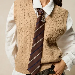Women's V-Neck Cable Knit Sweater Vest in Beige, Loose Fit, Autumn Winter - AliExpress Sweaters&Jumpers