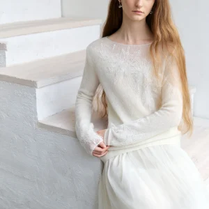 Romantic Early Spring Knitted Sweater Women's Ultra Soft Cashmere Lace Decorated See through Oversize Long Sleeve round Neck ... - AliExpress Sweaters&Jumpers