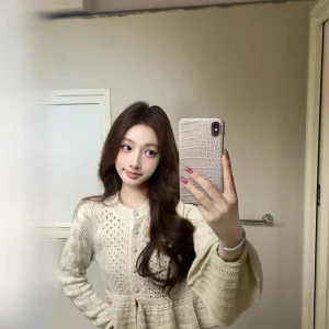Bankelili  Miss Hollow out Knitted Cardigan Wooly Lace Hem Long Sve Casual Sle Soft Polyester Fiber Blend Spring Wear - AliExpress Sweaters&Jumpers