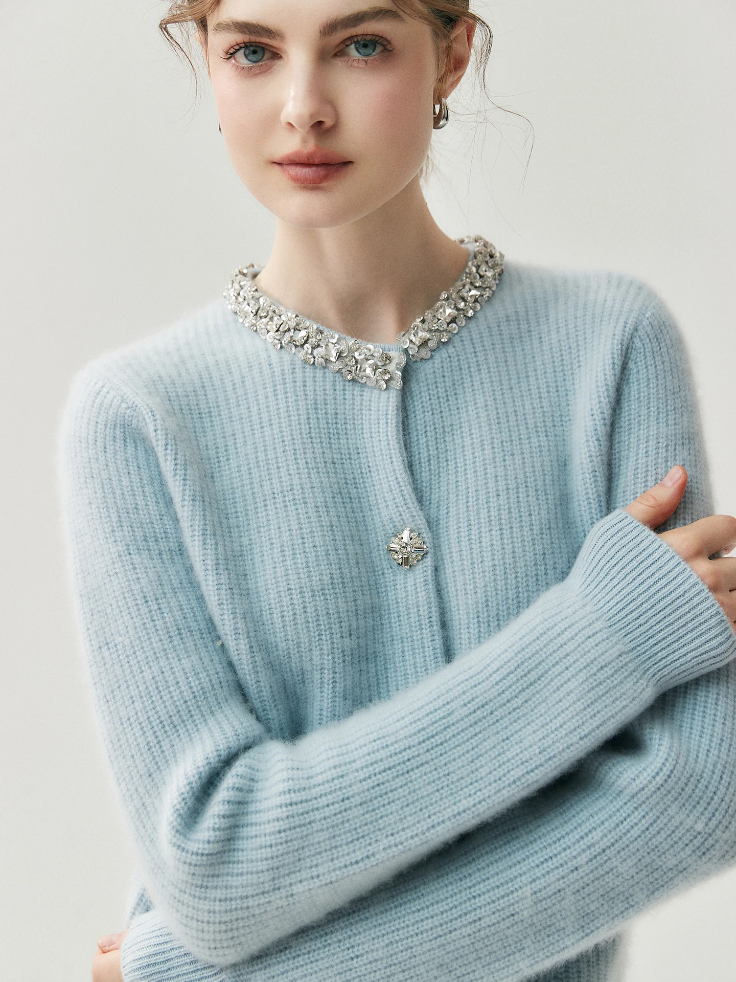 Ele Korean Sle Women's Camere Knitwear round Ne Sweater with Diamond Embelliment Slim Fit Single Button Cardigan - AliExpress Sweaters&Jumpers