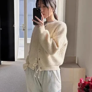 Smoid NW80 Pure Color Loose Knitted Woolen Sweater Cardigan Versatile round Ne Warm ort Outerwear for Ladies Commute Sle - AliExpress Sweaters&Jumpers