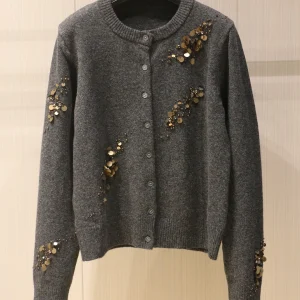 High-End Gray Beaded Sequin Decorated Round Neck Knitted Cardigan Women Long Sleeve Elegant Sweater Coat 2026 Spring Autumn New - AliExpress Sweaters&Jumpers