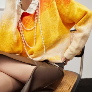 Orange adient Knitwear Women's Casual round Ne Top  Uncle Loose Fit Long Sve Knitted  Collar Commute Sle - AliExpress Sweaters&Jumpers