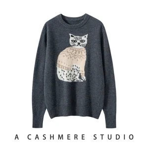 High-Quality Pure Cashmere O-Neck Pullover Women's Autumn and Winter Cat Embroidered Sweater 2025 New Fashion Women's Clothes - AliExpress Sweaters&Jumpers