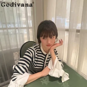 Japanese Style Sweet Knitted Short Striped Cardigan Girls Women's Fashion Shirt Sleeve Knit Jacket Lady Sweater Spring Autumn - AliExpress Sweaters&Jumpers