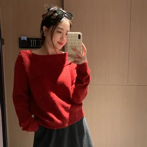 Ele One-oulder Knitted Sweater Silver Tead Loose Fit Versatile Casual Sle Women's Faion Autumn Winter New Arrival - AliExpress Sweaters&Jumpers