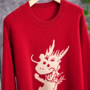 Lucky Dragon Year Knitted Wool Sweater Embroidered Little Dragon Base Layer Red Color Chinese Zodiac Top Women's Fashion - AliExpress Sweaters&Jumpers