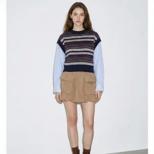 Acousotg Vintage Sle Women's Knitted Wool Sweater round Ne Splicing Sve Striped irt Overhead Loose Fit Long Sve - AliExpress Sweaters&Jumpers