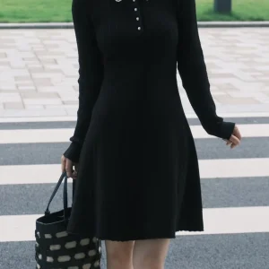Detachable Pearl Collar Knitted Dr Long Sve Waist Cinched ort Skirt French Sle Soft Double Ribbed Knit Da... - AliExpress Sweaters&Jumpers