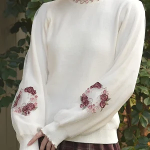 Ele Tea Rose Embroidery Long Sve Knitted irt Thin Veil Casual Sle Polyester Fiber Breathable Comfortable for Women - AliExpress Sweaters&Jumpers
