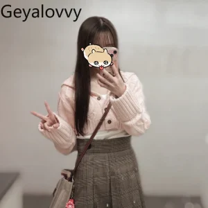 Japanese Style Embroidery Slim Fit Long Sleeve T-Shirt + Cable Knit Hooded Short Cardigan Two-Piece Set for Women 2026 New - AliExpress Sweaters&Jumpers