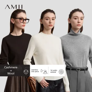 AMII Women's Sweater 2025 Winter New Solid Color Elegant Versatile Basic Top Women Loose Long Sleeves Wool Warm Knitwear12543193 - AliExpress Sweaters&Jumpers