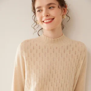 Autumn/Winter Women's 100% Cashmere Pullover Casual Solid Hollow Knit Sweater Loose Half High Neck Jacquard Tops Warm Jumper - AliExpress Sweaters&Jumpers
