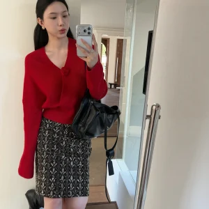 Sweet Sle Women's Camere Knitted Sweater V-Ne Design Korean Sle Long Sve Woolen Coat for New Year's Outfit - AliExpress Sweaters&Jumpers