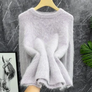 Healing Foggy Cashmere Knitted Sweater Soft Tassel round Neck Ladylike Thick Woolen Knitwear Comfortable Commute Style Long S... - AliExpress Sweaters&Jumpers