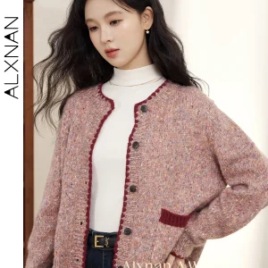 ALXNAN Women's Wool Cardigan Round Collar 2026 Warm Wood Buttons Shell Embroidery Knitted Elegant Casual Female Clothing L51307 - AliExpress Sweaters&Jumpers