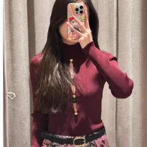 Early Spring Wine Red Hollow out Slim Fit Long Sve Knitted Sweater HEIDD SP2026 Ele Sle Polyester Fiber Women's Top - AliExpress Sweaters&Jumpers
