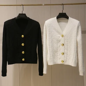 2026 Spring and Autumn New Luxury V-Neck Metal Button Knitted Cardigan for Women Fashion OL Slim Fit High-End Short Top - AliExpress Sweaters&Jumpers
