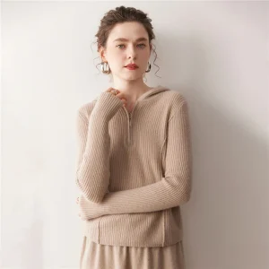 Women Autumn Winter Cashmere Sweater Hooded Half Zipper Pullover Slim Fit 100% Cashmere Knitwear Threaded Jacquard Soft Clothing - AliExpress Sweaters&Jumpers