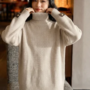 Chivirin Women's Wool Knitted High Collar Loose Fit Sweater Casual Versatile Long Sve Thermal Top Premium Quali Knitwear - AliExpress Sweaters&Jumpers