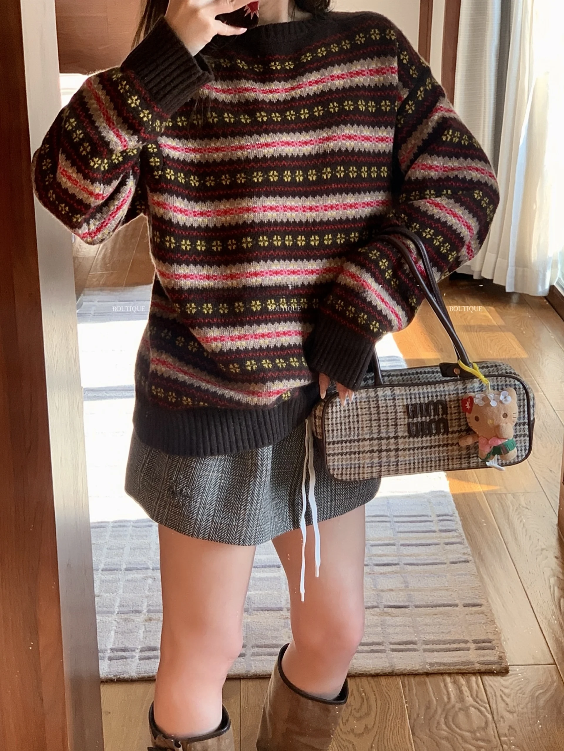 Fair Isle Knitted Wool Sweater 00% Camere Loose Fit round Ne Casual Sle Limited Edition New Year's Faion for Women - AliExpress Sweaters&Jumpers