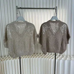 Spring And Summer Women'S Light Luxury Hollow Diamond Grid Sequin Embroidered Knitted Sweater Bat Sleeve Thin V-Neck Loose Top - AliExpress Sweaters&Jumpers