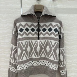 Autumn And Winter High Quality Women'S Geometric Pattern Half Zip Turtleneck Cashmere Sweater - AliExpress Sweaters&Jumpers